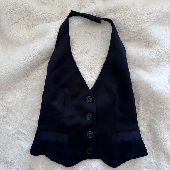 Marc Jacobs black satin halterneck backless tuxedo vest top vintage Small/Medium - Picture 6 of 14
